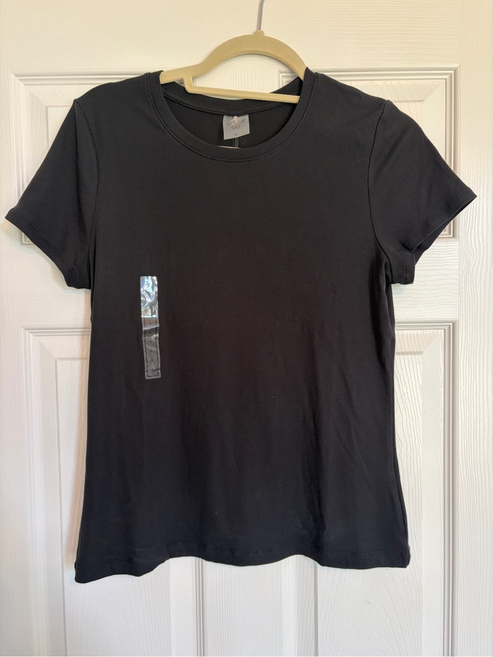 Calia Women's Black Crewneck Ribbed Tee